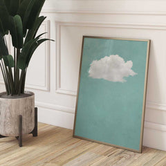Minimalist Cloud Wall Art Print – Mint Green Sky Decor, Calm Zen Modern Wall Art