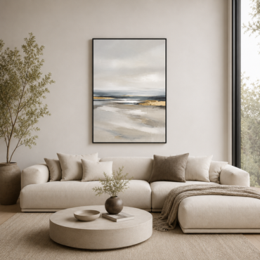 Neutral Coastal Abstract Wall Art Print | Modern Minimalist Seascape Canvas | Beige, Grey & Gold Landscape Artwork | Digital Download