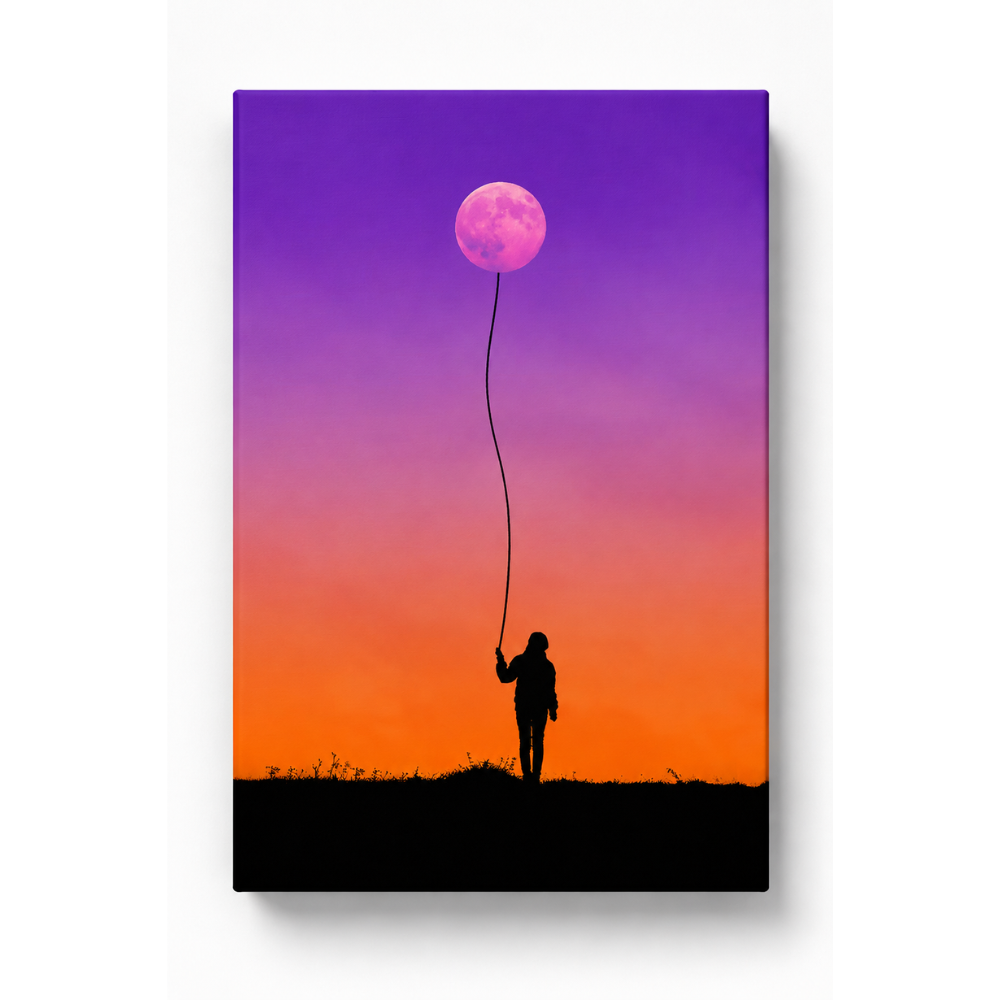 Moon Balloon Wall Art Print | Dreamy Sunset Silhouette Photography | Celestial Minimalist Digital Download | Modern Printable Wall Decor