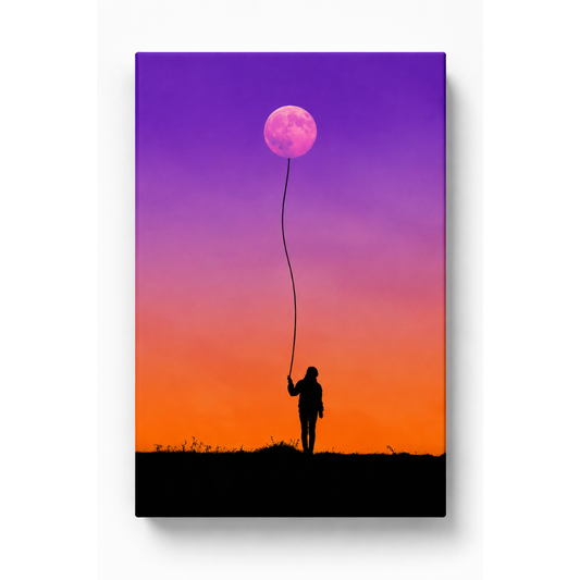 Moon Balloon Wall Art Print | Dreamy Sunset Silhouette Photography | Celestial Minimalist Digital Download | Modern Printable Wall Decor