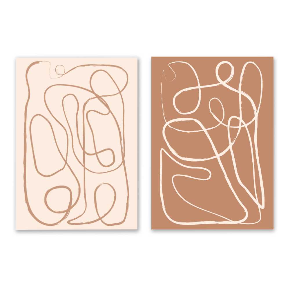Cream and Beige Set of 2 Abstract Squiggles