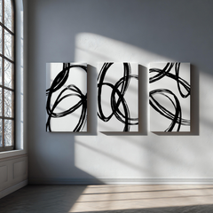 Monochromatic Orbital Wall Art Set of 3 – Black and White Abstract Line Art Prints | Minimalist Modern Decor Printable