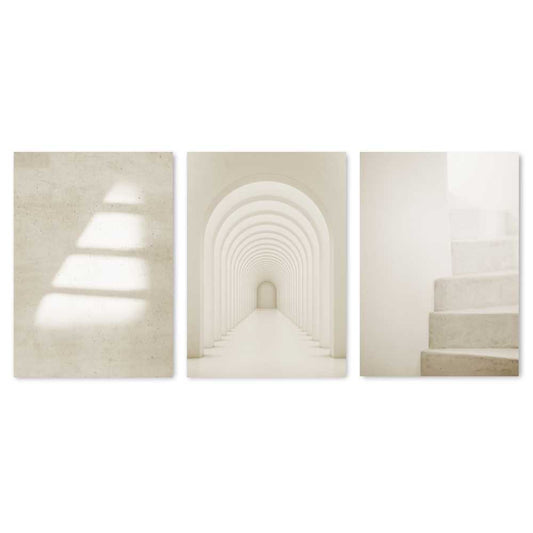 Minimalist Beige Wall Art Set of 3 Printable – Neutral Architecture Japandi Decor