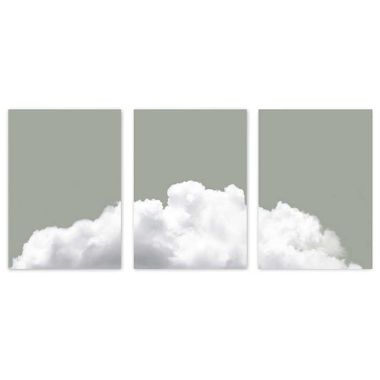 Minimalist Cloud Wall Art Set of 3 Printable – Sage Green Sky Neutral Zen Decor