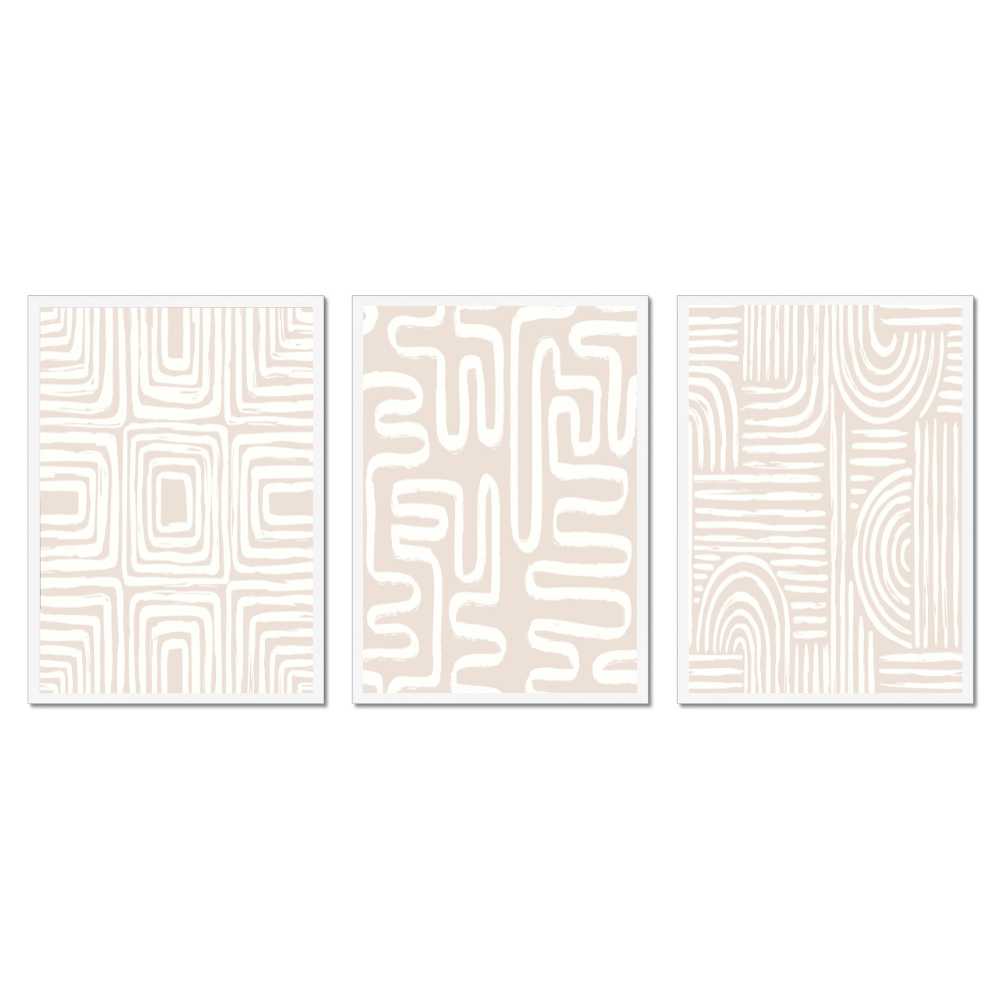 Neutral Abstract Line Art Print Set | Beige Minimalist Wall Art | Modern Organic Pattern Posters | Scandinavian Boho Decor | Set of 3 Prints