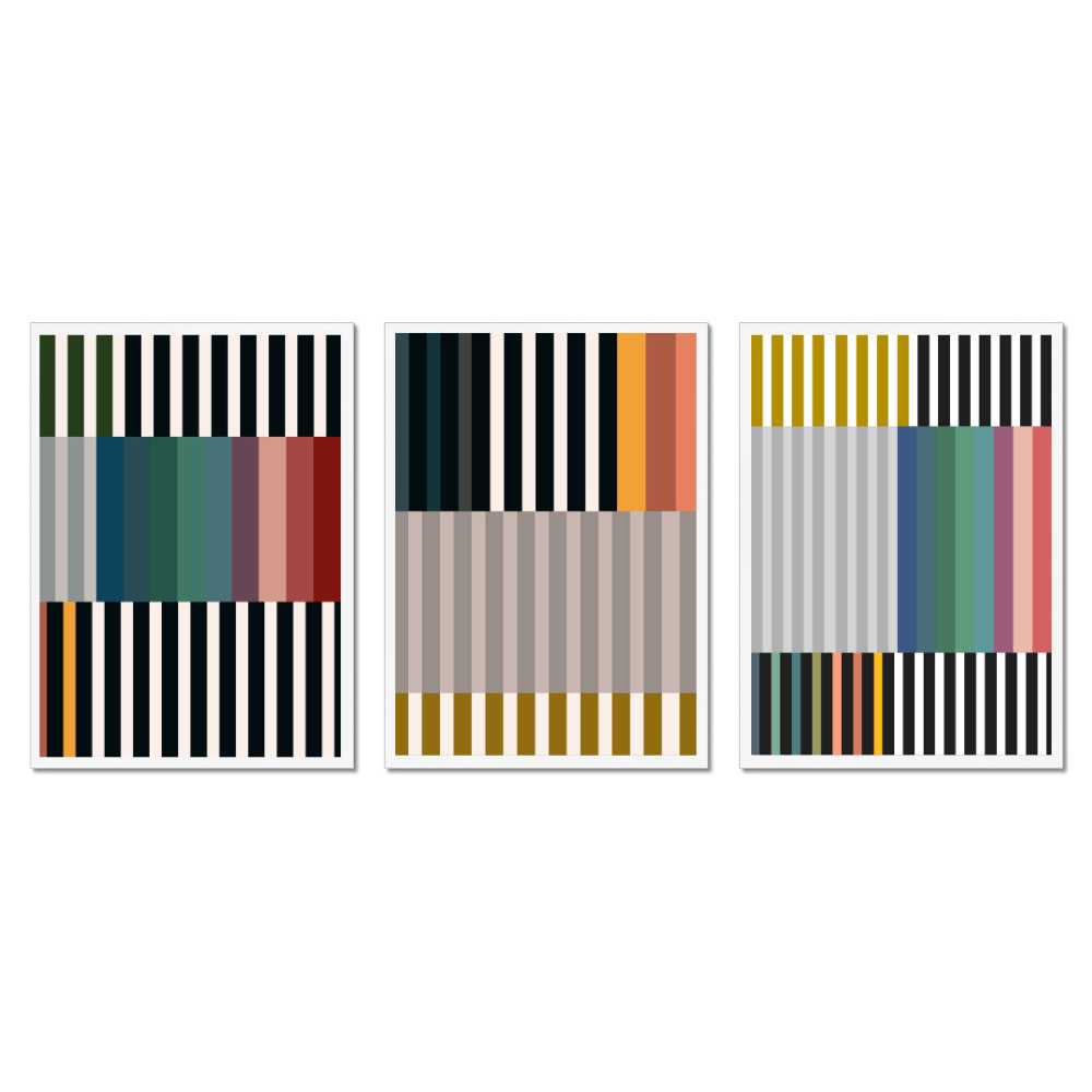 Colorful Abstract Wall Art Set of 3 Printable – Bold Geometric Stripe Modern Decor