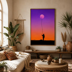 Moon Balloon Wall Art Print | Dreamy Sunset Silhouette Photography | Celestial Minimalist Digital Download | Modern Printable Wall Decor