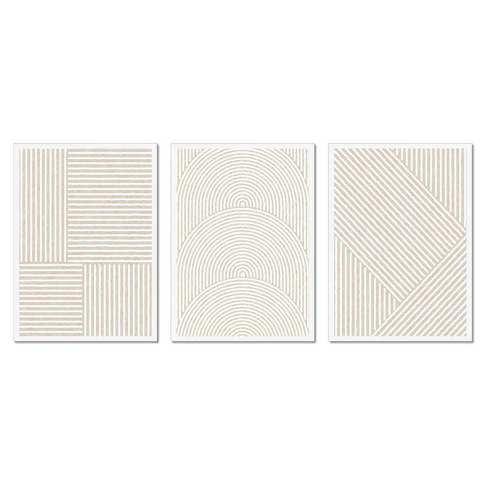 Neutral abstract wall art set with minimalist line patterns, Scandinavian printable decor