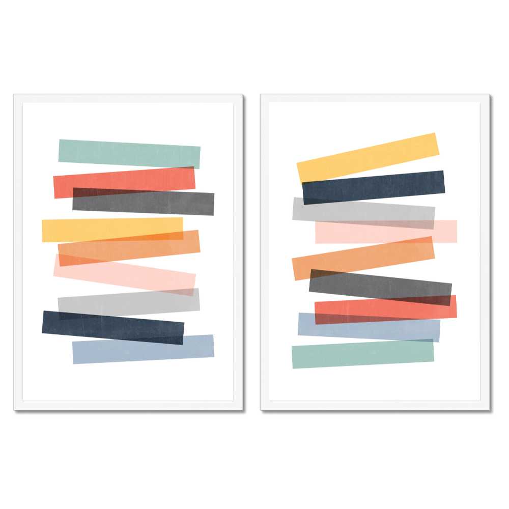 Abstract Wall Art Set of 2 Printable – Colorful Stripe Prints, Modern Minimalist Decor