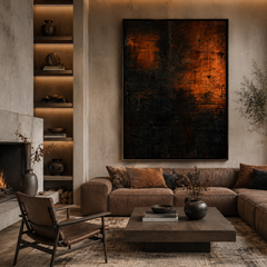 Burnt Copper & Black Abstract Wall Art Print | Industrial Modern Digital Download | Luxury Textured Canvas Style Artwork