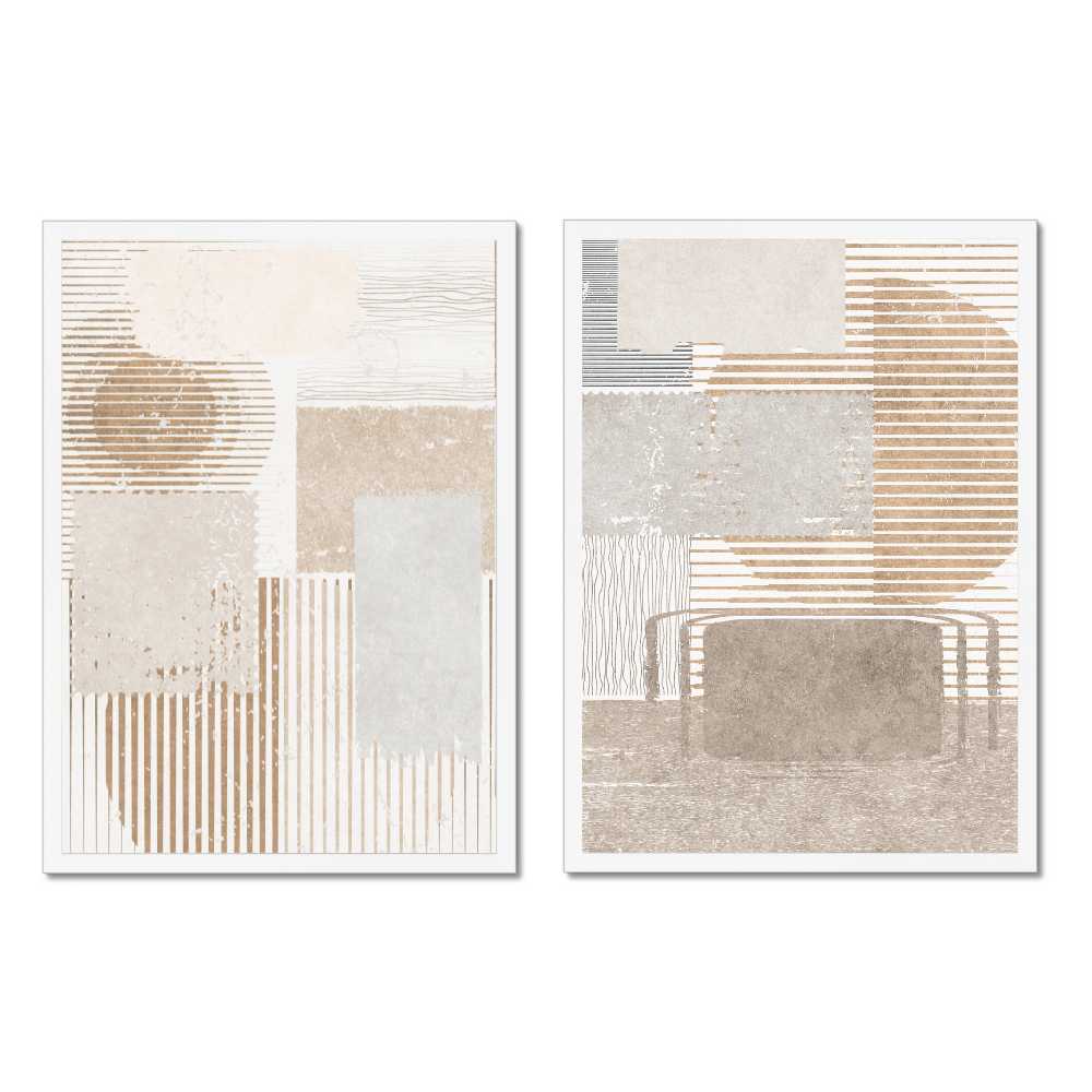 Minimalist Abstract Wall Art Set of 2 | Neutral Beige Line Art Prints | Modern Scandinavian Japandi Decor | Printable Wall Art