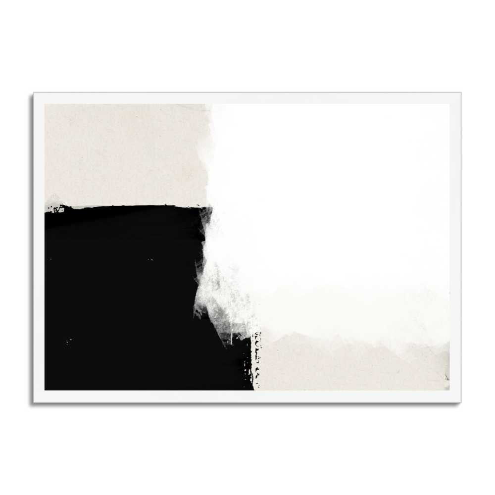 Monochrome Abstract Wall Art Print – Black White Beige Geometric Minimalist Block Colour Wall Decor