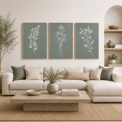 Minimalist Sage Green Botanical Wall Art Set of 3 | Printable Scandinavian Line Art Trio | Neutral Nature Gallery Prints | Digital Download
