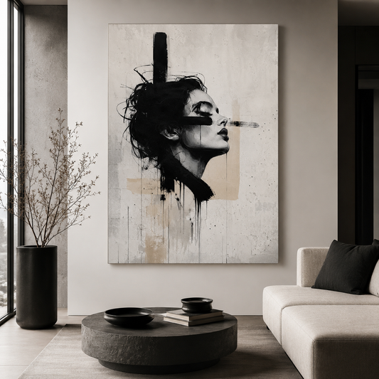 Minimalist Street Art Portrait Wall Art Printable | Contemporary Monochrome Canvas Print | Modern Abstract Female Digital Download | Neutral Luxury Home Décor
