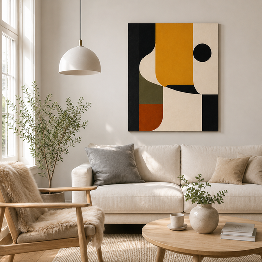 Mid Century Modern Abstract Wall Art | Geometric Neutral Canvas Print