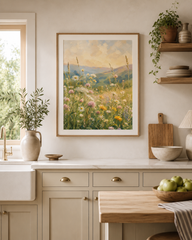 Wildflower Meadow Wall Art Canvas Print | Pastel Landscape Modern Cottage core Artwork