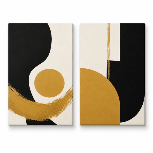 Black & Gold Geometric Diptych Wall Art | Minimalist Abstract Printable Set | Contemporary, Art Deco & Quiet Luxury Decor | Downloadable Wall Art