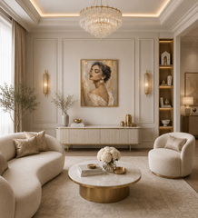 Luxury Gold Portrait Wall Art Print | Elegant Feminine Abstract Canvas | Neutral Beige & Gold Statement Artwork | Downloadable Wall Decor