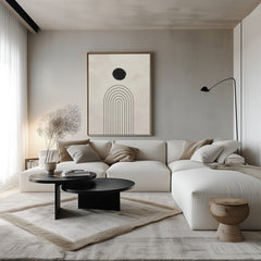 Minimalist Abstract Wall Art Printable – Beige Black Rainbow Line Zen Decor