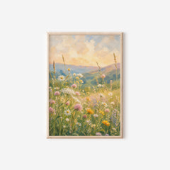 Wildflower Meadow Wall Art Canvas Print | Pastel Landscape Modern Cottage core Artwork