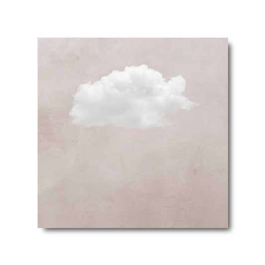 Minimalist cloud wall art with white cloud on warm beige background, neutral calming printable decor
