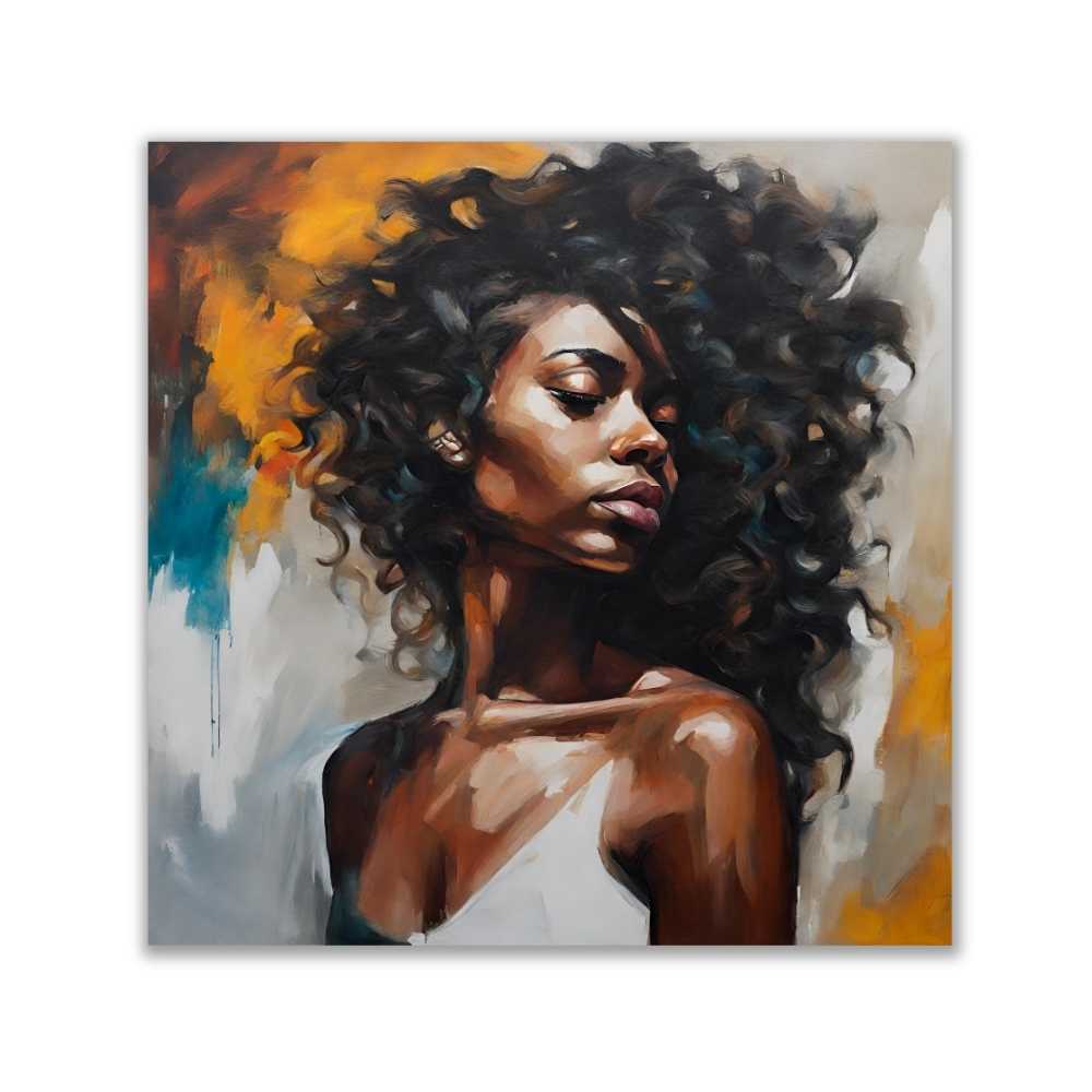 Instantly download, print and frame this printable wall art. A modern abstract oil painted print of a woman on a square canvas. The portrait is a vibrant exploration of individuality, capturing the essence and complexity of female identity through abstract art. Perfect for a modern home or apartment, office space or bar.