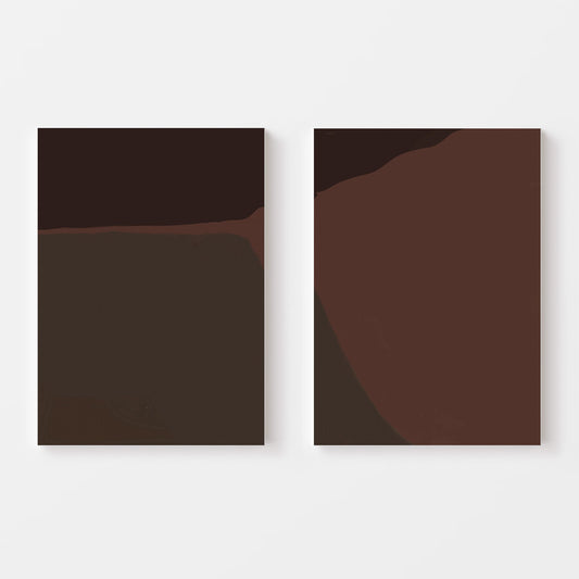 Set of 2 Dark Brown Abstract Art Prints, Modern Earthy Wall Art (Digital Download)