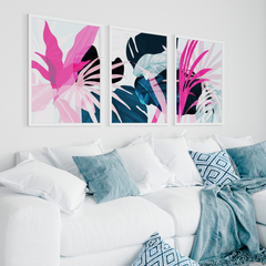Tropical Wall Art Set of 3 Printable – Pink & Teal Botanical Abstract Decor