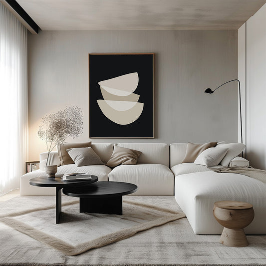 Beige Crescent Abstract Wall Art Printable – Minimalist Black & Neutral Geometric Print | Modern Digital Download Decor