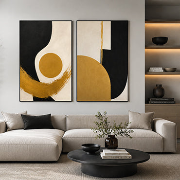 Black & Gold Geometric Diptych Wall Art | Minimalist Abstract Printable Set | Contemporary, Art Deco & Quiet Luxury Decor | Downloadable Wall Art