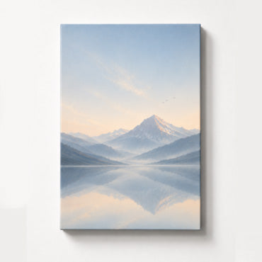 Serene Mountain Reflection Downloadable Wall Art | Minimalist Blue Landscape Print for Modern Interiors