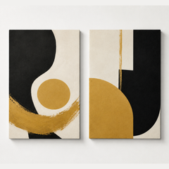 Black & Gold Geometric Diptych Wall Art | Minimalist Abstract Printable Set | Contemporary, Art Deco & Quiet Luxury Decor | Downloadable Wall Art