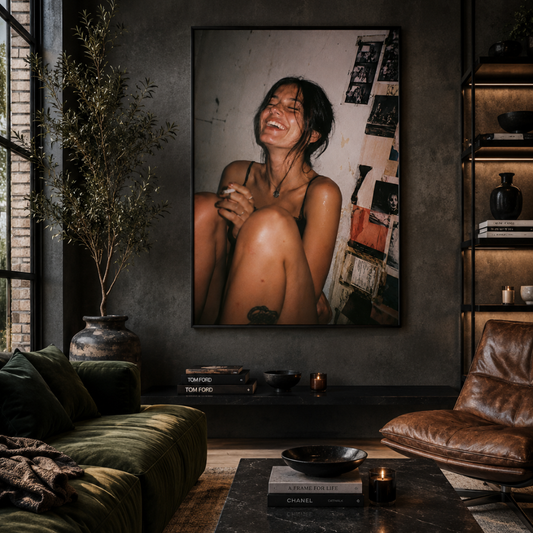 Raw Emotion Portrait Wall Art | Editorial Flash Photography Print | Moody Film Grain Digital Download | Contemporary Mixed Media Wall Decor