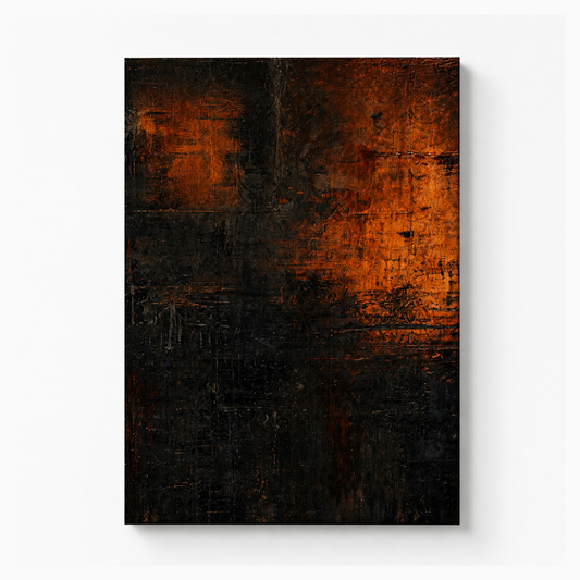 Burnt Copper & Black Abstract Wall Art Print | Industrial Modern Digital Download | Luxury Textured Canvas Style Artwork