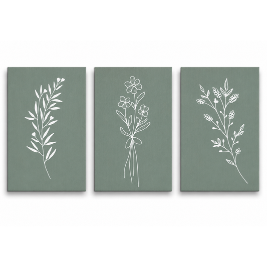 Minimalist Sage Green Botanical Wall Art Set of 3 | Printable Scandinavian Line Art Trio | Neutral Nature Gallery Prints | Digital Download