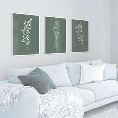 Minimalist Sage Green Botanical Wall Art Set of 3 | Printable Scandinavian Line Art Trio | Neutral Nature Gallery Prints | Digital Download