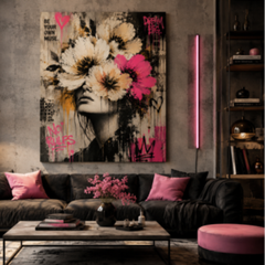 Dream Big Floral Graffiti Woman Wall Art Print | Modern Pink & Neutral Street Art Download