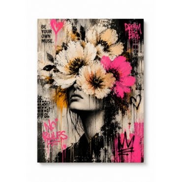 Dream Big Floral Graffiti Woman Wall Art Print | Modern Pink & Neutral Street Art Download