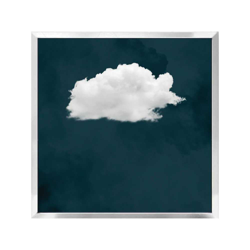 Minimalist cloud wall art with white cloud on teal background, calming modern printable decor