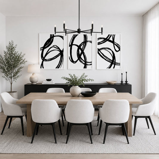 Monochromatic Orbital Wall Art Set of 3 – Black and White Abstract Line Art Prints | Minimalist Modern Decor Printable