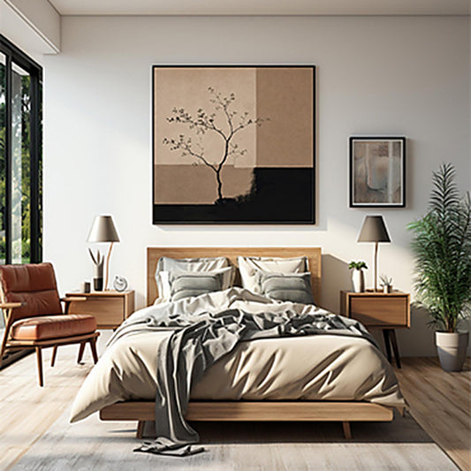 Minimalist Tree Wall Art Downloadable Print | Neutral Abstract Botanical Canvas | Japandi & Quiet Luxury Wall Décor - Mocha Noir