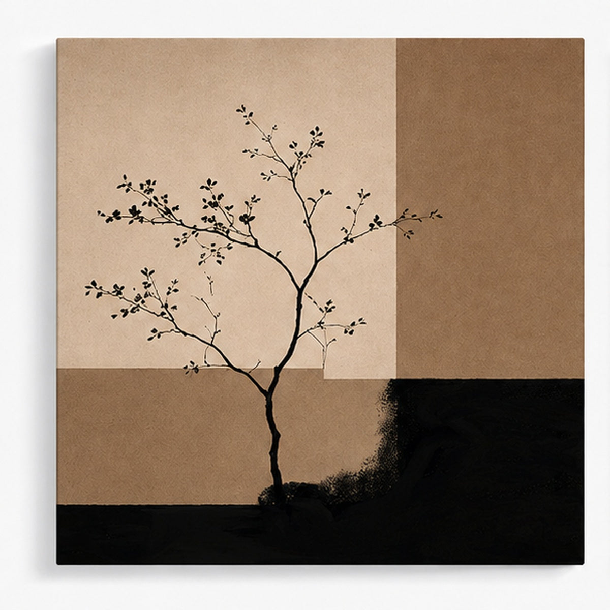 Minimalist Tree Wall Art Downloadable Print | Neutral Abstract Botanical Canvas | Japandi & Quiet Luxury Wall Décor - Mocha Noir