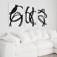 Monochromatic Orbital Wall Art Set of 3 – Black and White Abstract Line Art Prints | Minimalist Modern Decor Printable